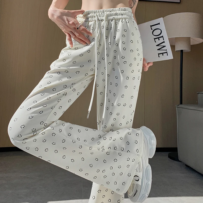 

Smiling Face Micro Flare Pants Women's 2024 Summer And Autumn High Waist Elastic Micro Flare Casual Yoga Horseshoe Pants