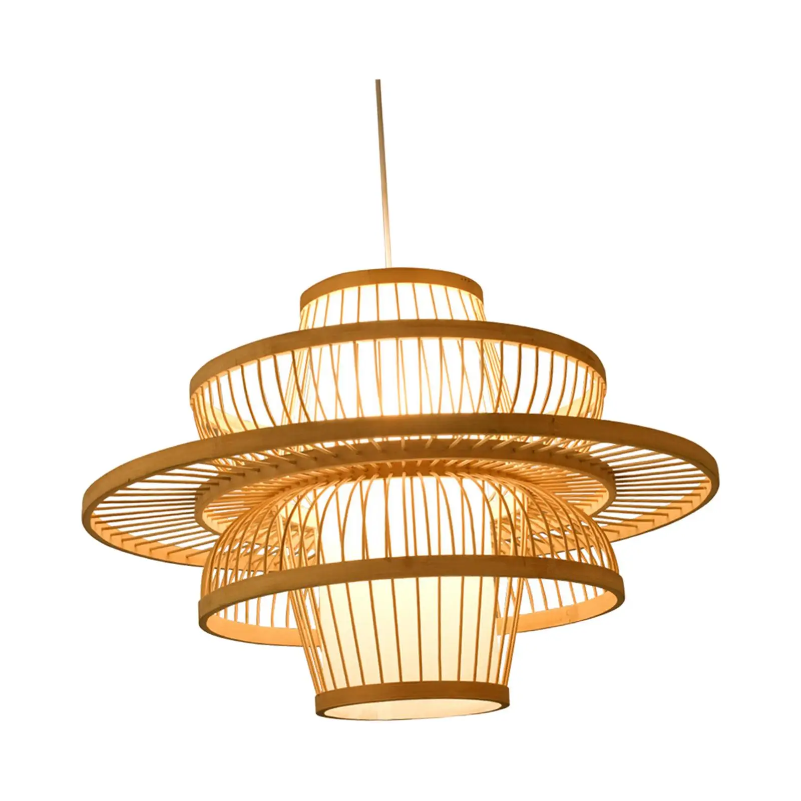 Retro Style Bamboo Lamp Shade Ceiling Light Cover Chandelier Shade Hanging for Restaurant Bedroom Decoration Hotel Cafe