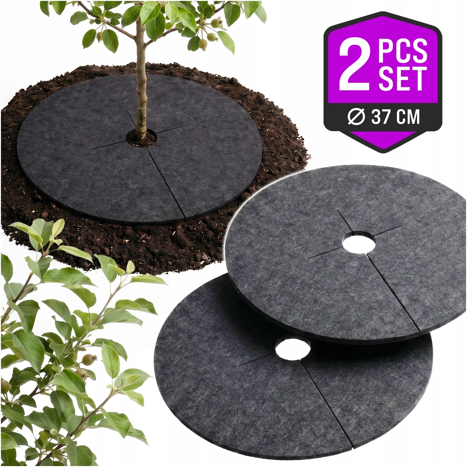 Mulchschijf Anti-Onkruid Vilt Beschermend 37 Cm Set 2 Stuks Tuin Onkruidbarrière voor Planten Bomen Huis Tuin Modern Praktisch Betrouwbaar Strak Design Simpel Multifunctioneel Dagelijkse Tuinoplossing
