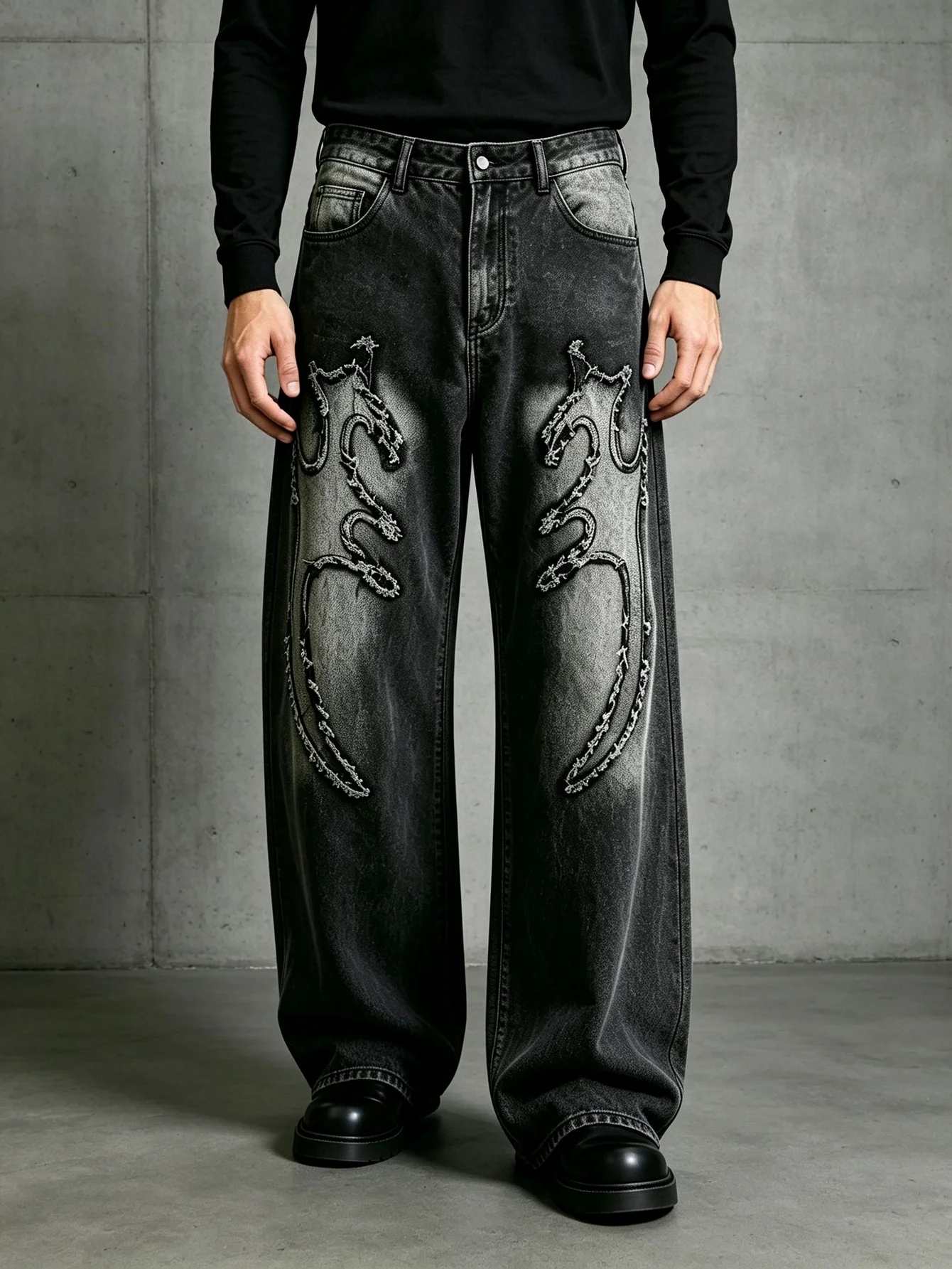 Street Skate Core Y2K Trendy American Street Medium Blue Wash Denim Trousers Simple Daily Matching Design, Heartfelt Anniversary