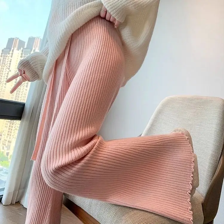 

Свободные и повседневные драпированные слегка расклешенные брюки Трикотажные брюки с высокой талией и узкими широкими штанинами