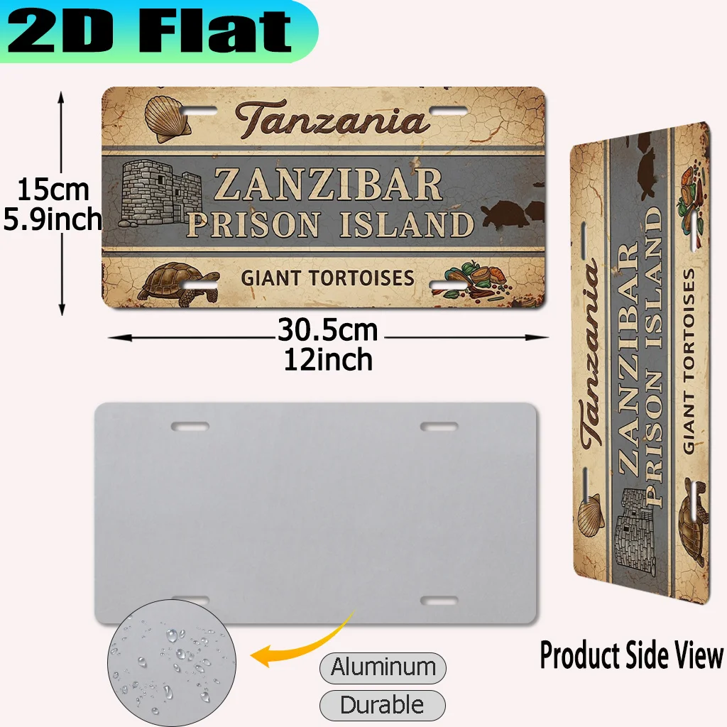 2D Flat, [2D Flat] 1pc, Tanzania Zanzibar Prison Island Giant Tortoises Vintage Aluminum Sign (30.48 X 15.24cm), for Decorative