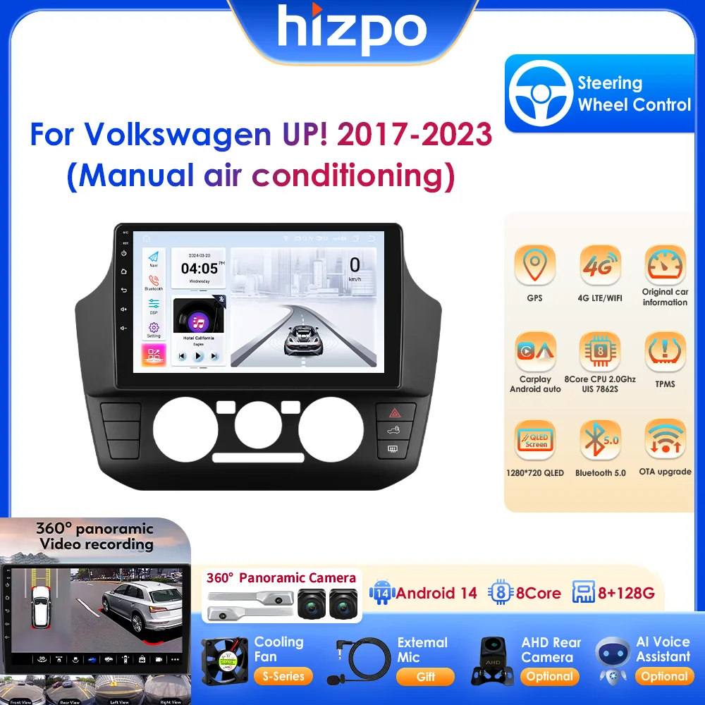 

9" Car Multimedia Player GPS Navigation Support DSP Carplay Android Auto for Volkswagen UP! 2017-2023 (Manual Air Conditioning)