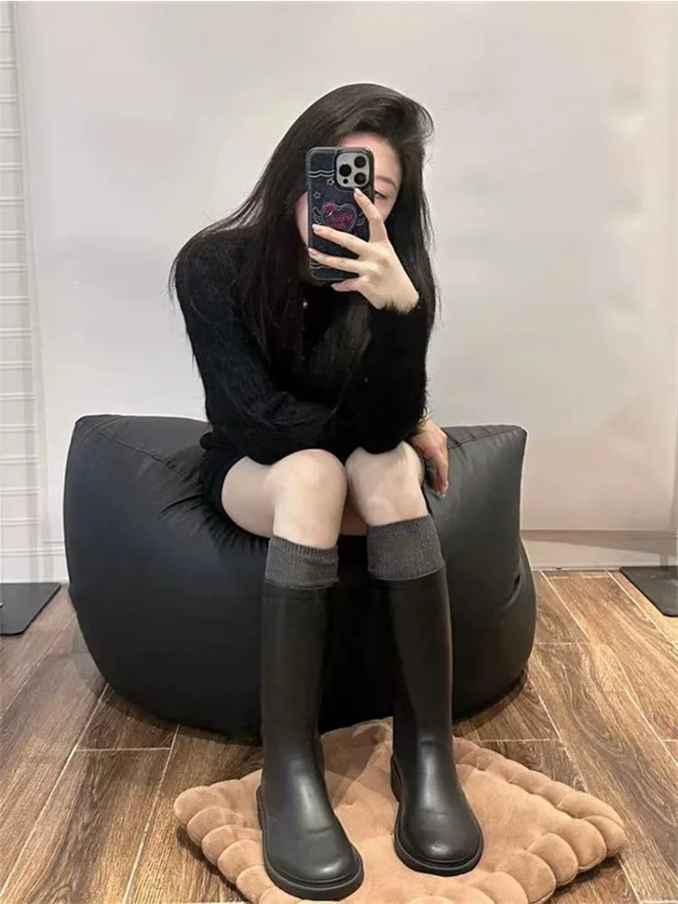 New Arrival Women Rain Boots Seamless Chunky-Soled Mid-Heel Mid-Calf Waterproof All-Season Rain Shoes