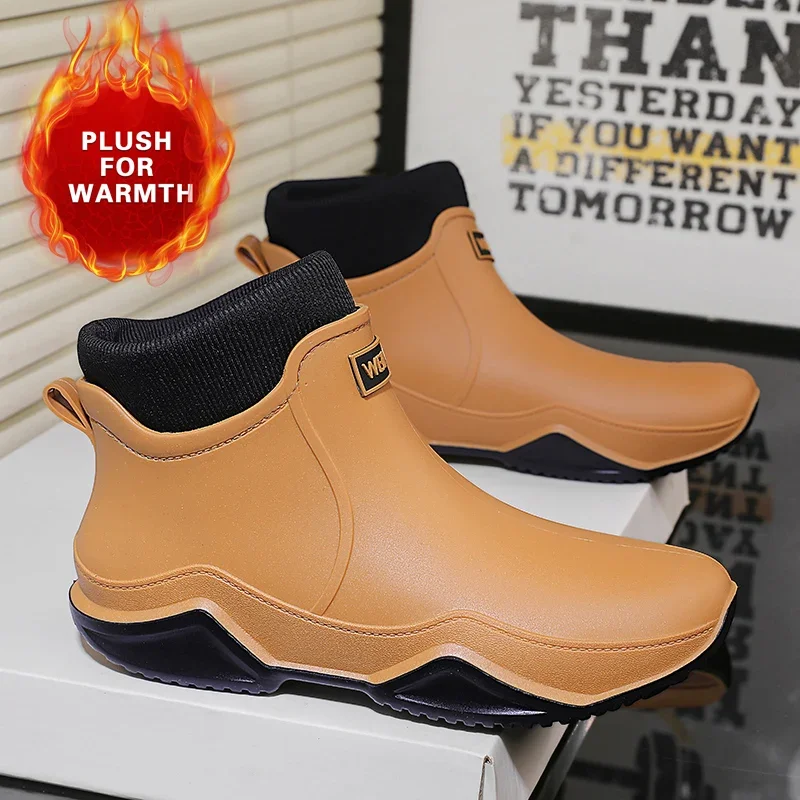 Couple Outdoor Winter Warmth Rain Boots Men High Top Hiking Fishing Water Shoes Anti-slip Chef Work Ankle Boots Waterproof Shoes image 3