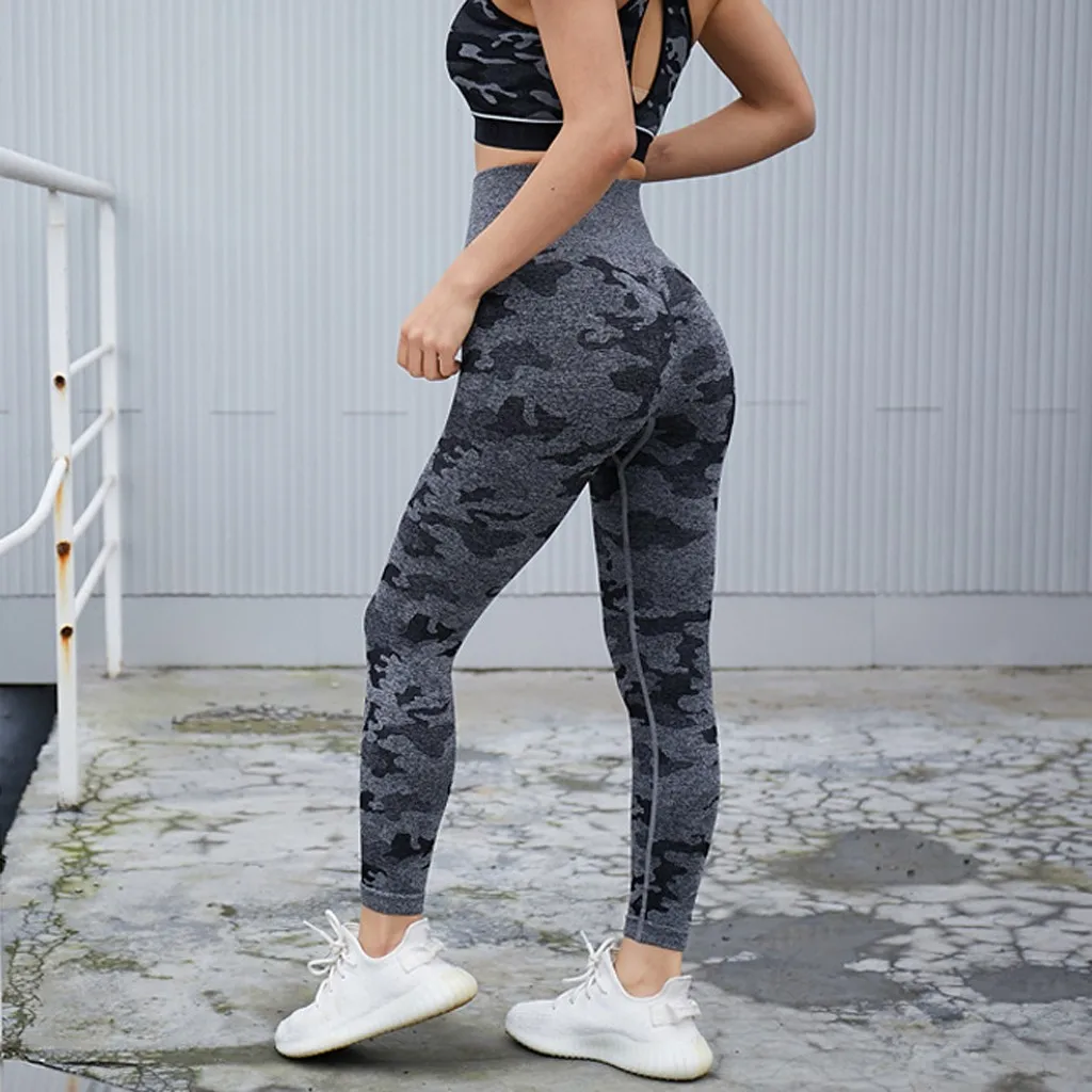 Mallas de cintura alta para mujer, pantalones elásticos para Fitness, levantamiento de glúteos, gimnasio, deporte, culturismo, prendas de vestir exteriores, pantalones elásticos con estampado de camuflaje