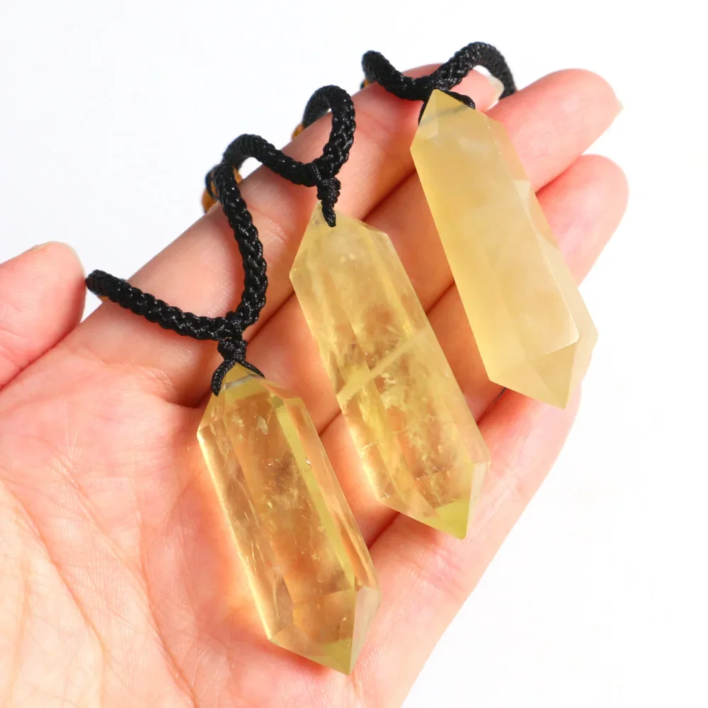 Natural Citrine Necklaces Hexagonal Double Point Pendants Healing Energy Crystal Gemstones Magic Amulet Protection Women Jewelry