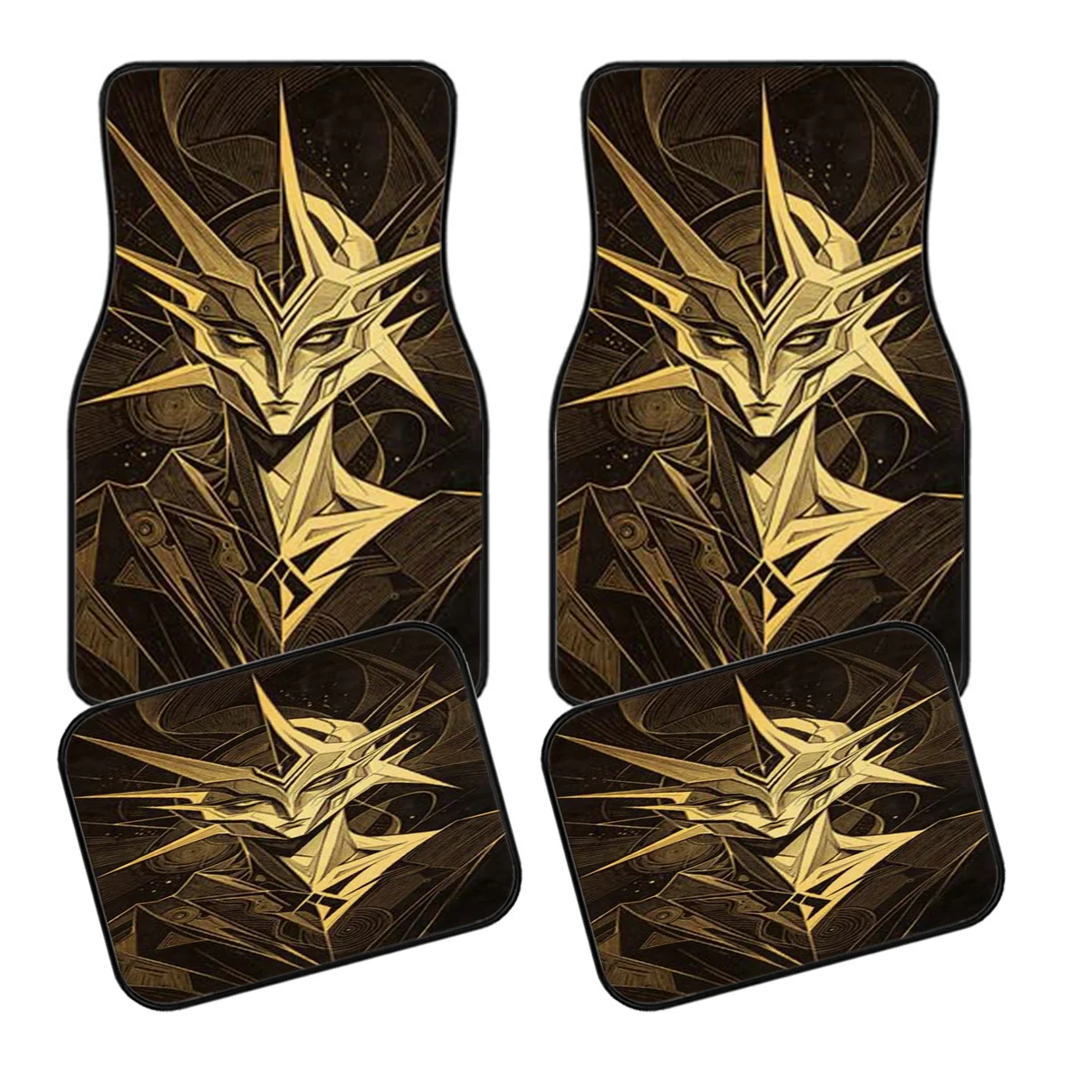 5pcs Car Floor Mats, Trunk Mats, Golden Geometric Style, Future Warrior Avatar Pattern Car Floor Mats, Polyester Fiber Material,