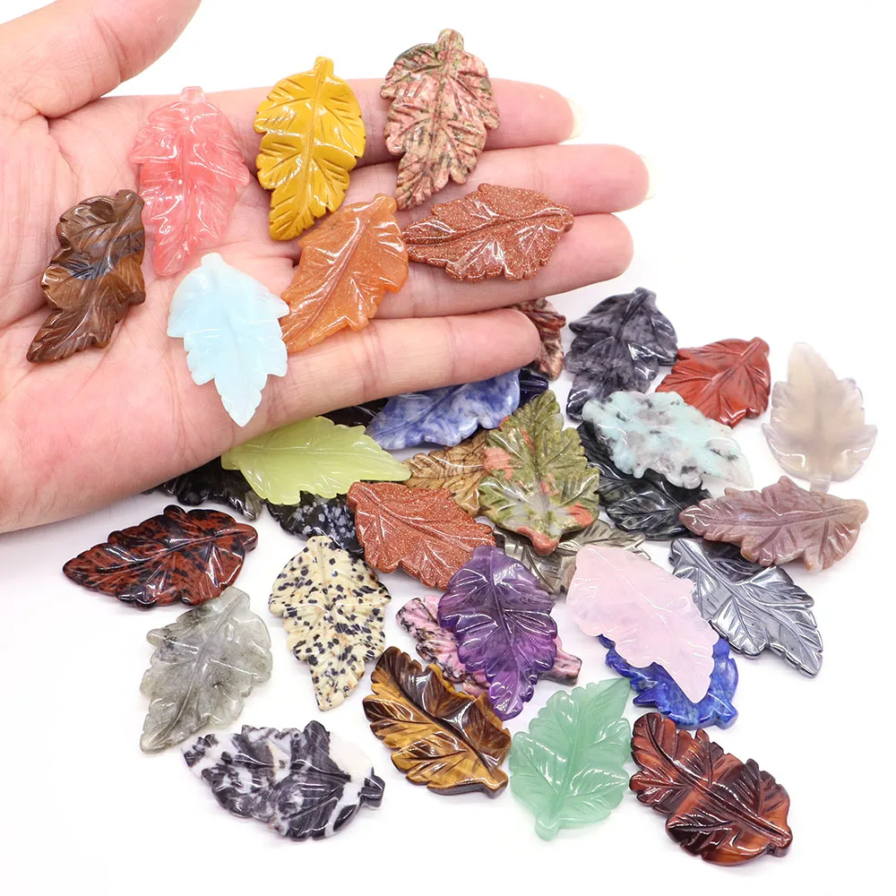 40mm With Hole Leaf Natural Amethyst Reiki Healing Crystal Stone For Making Gemstone Jewelry Birthday Christmas Party Decor Gift