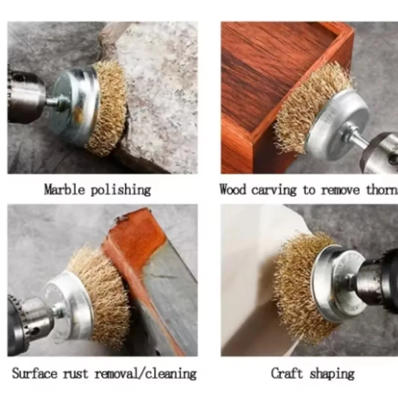 Brosse métallique en acier inoxydable/laiton, roues de polissage, perceuse, outils rotatifs, brosse antirouille en métal