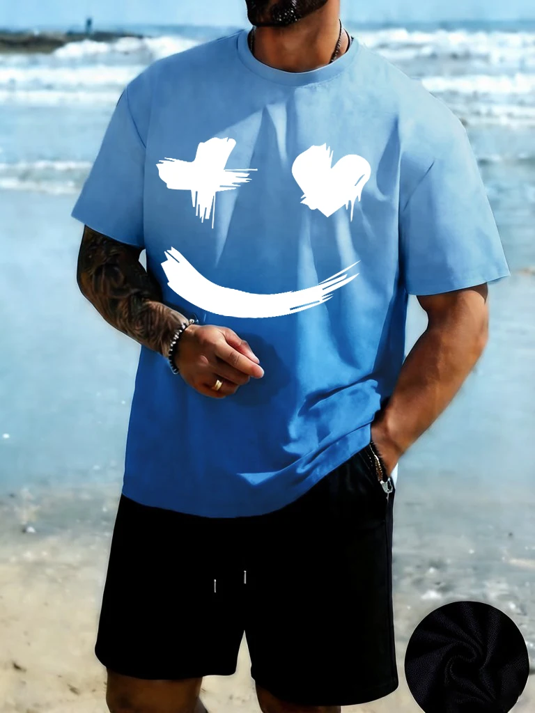 Creative Funny Faceprint Men Tie-Dye Tee Shirts Cotton Comfortable T Shirt Set Fashion Casual Top Unisex Running Soft Shorts