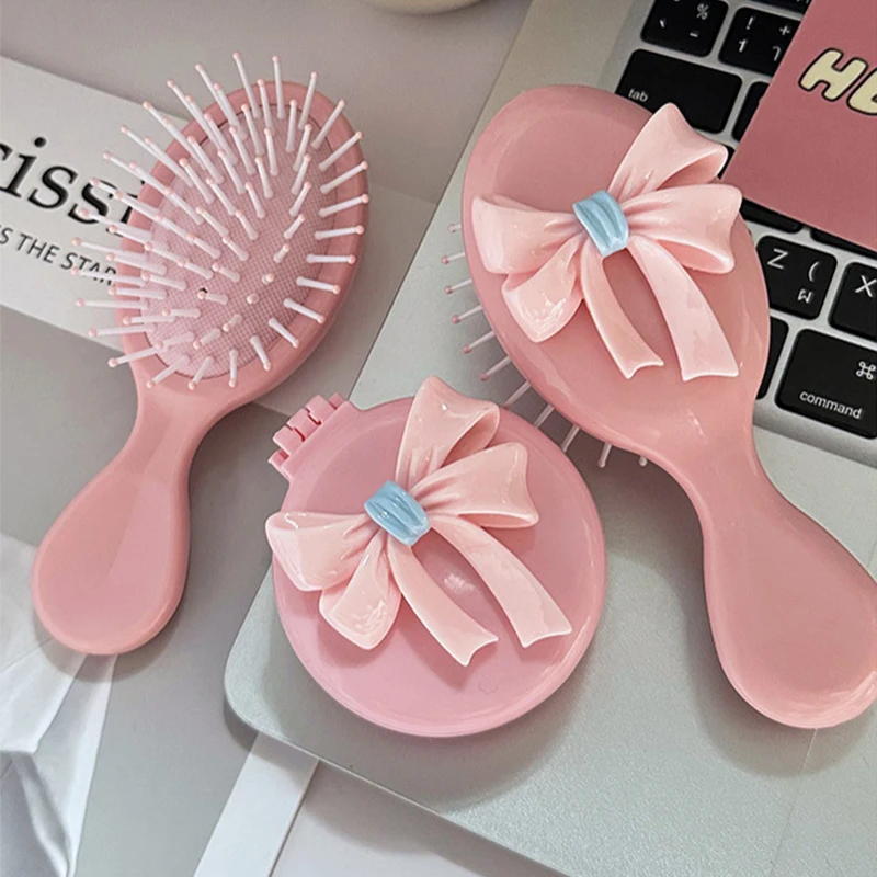 Bow Folding Massage Comb With Mirror Head Massage Anti-Static Mini Air Cushion Comb Portable Travel Girl Hair Combs