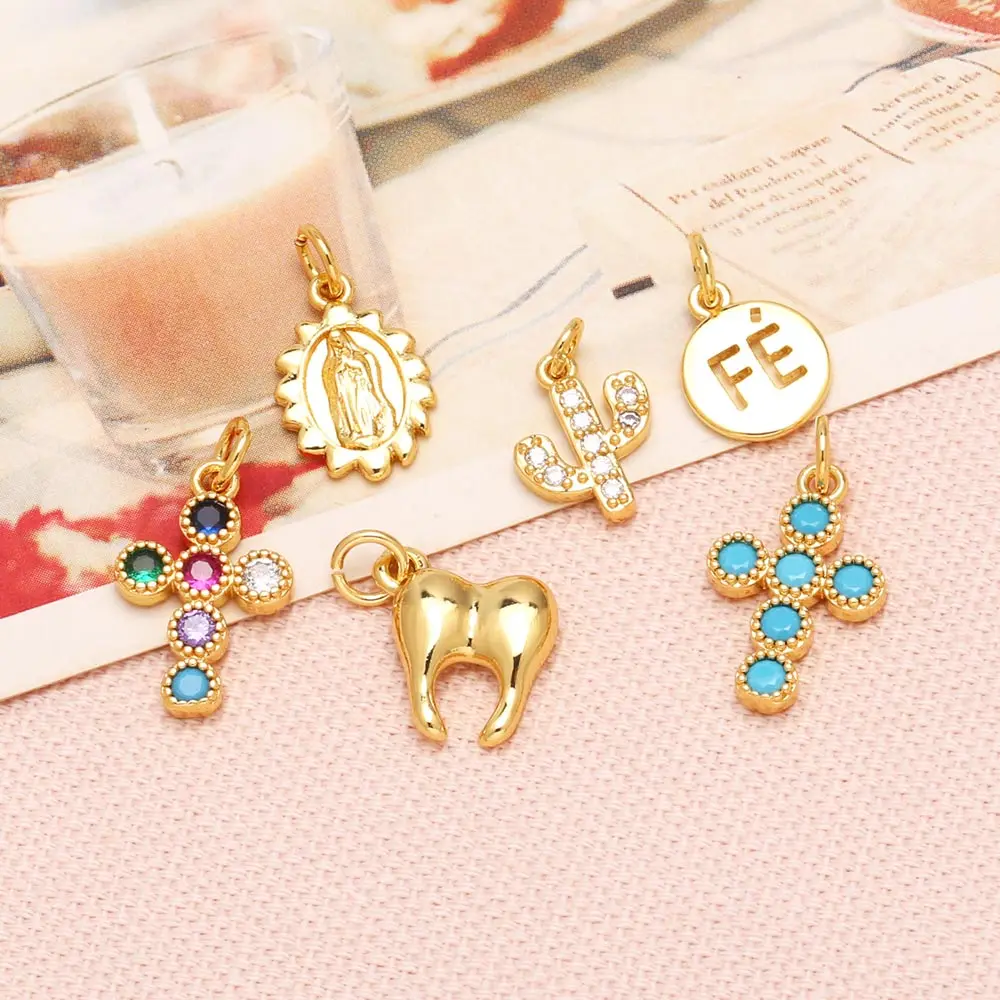 OCESRIO قوس قزح كريستال الصليب سحر لسوار النحاس مطلية بالذهب الأسنان فرجينيا اكسسوارات دي joyería envio free chma281 #2