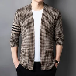 2023 Fall and Winter New Men's Fashion Casual Knit Sweater Simple Trend of Birds Check Hundred Matching Men's Cardigan Sweater