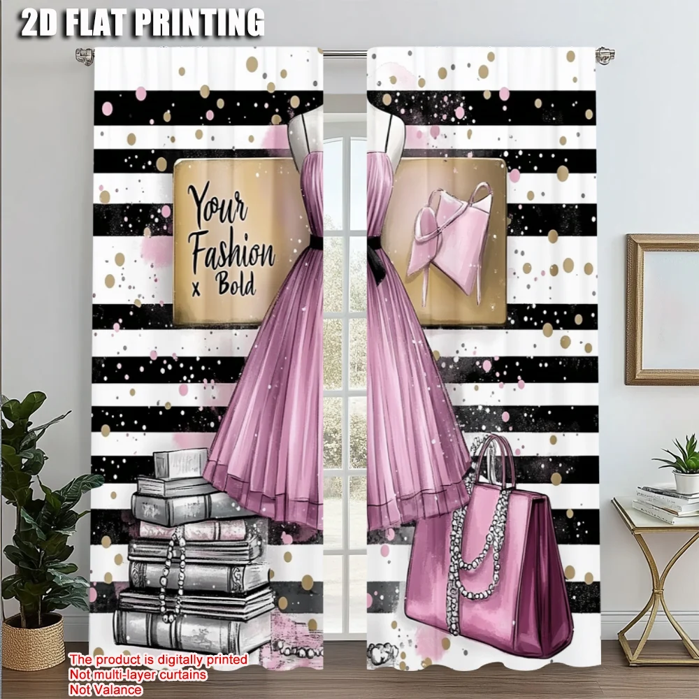 

2pcs, Print Curtains 2D print Girly Dresses Polyester Woven (without rod) Thermal Insulation, and Room Darkening Functions Use