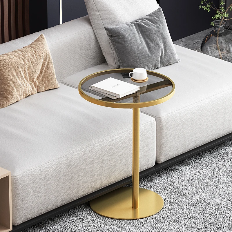 Nordic Glass Sofa Side Table Simple Modern Small Apartment Coffee Tables Side Mesa Movable Bedside Corner Mesas Creative Round