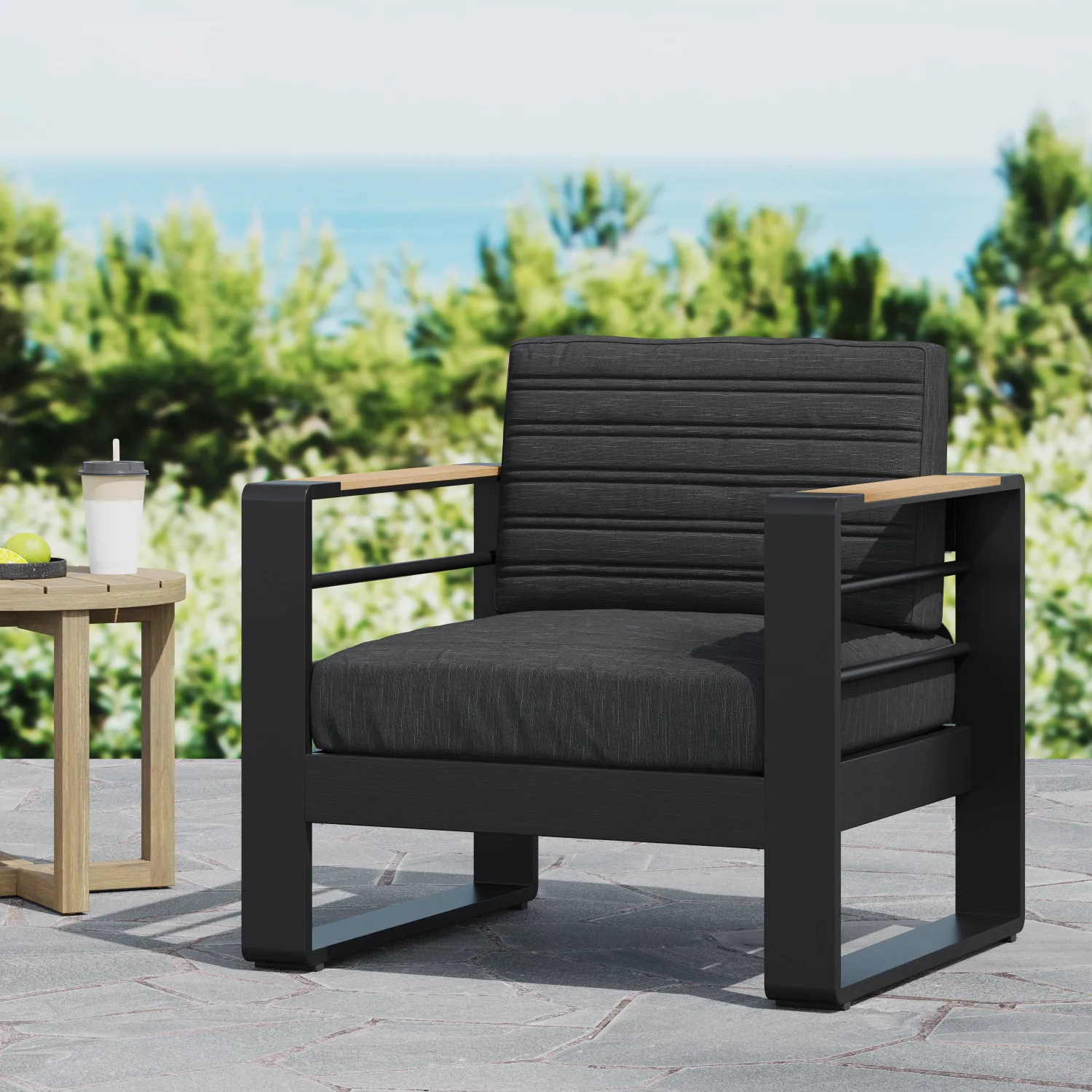 

Outdoor Club Chair in Black, Natural, and Dark Gray - Stylish and Comfortable Option for Patio or Deck