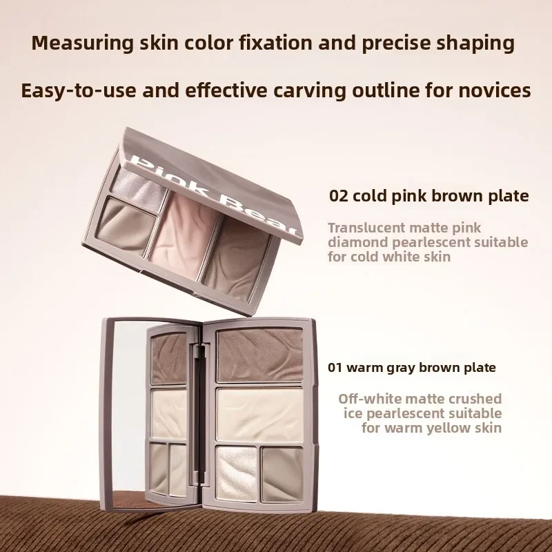 Pinkbear Matte Contour & Highlight Palette Professional Face Sculpting,Shade & Light Makeup Bronzers กันน้ําและติดทนนาน