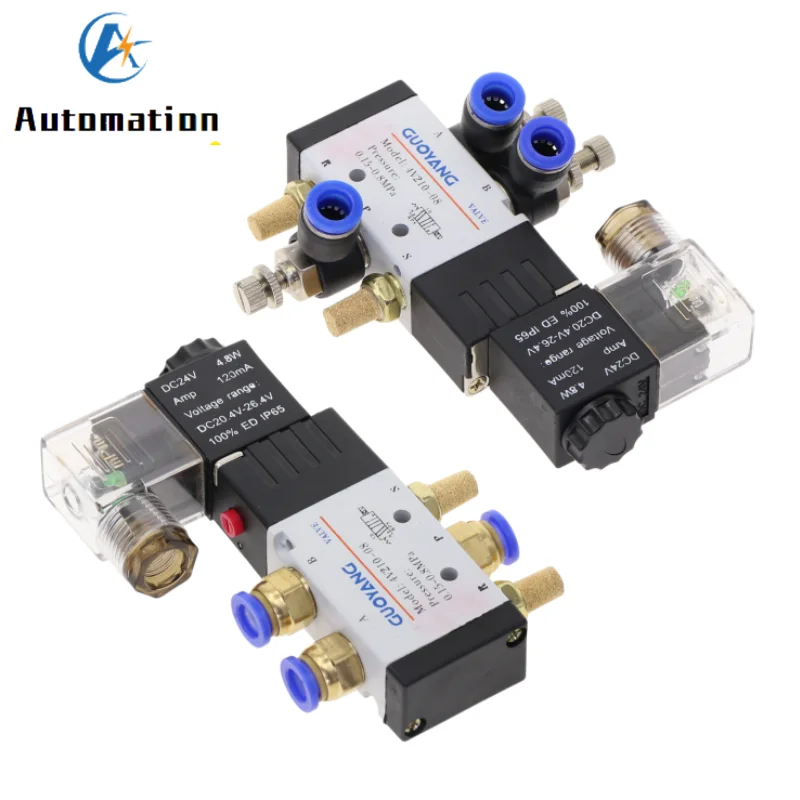 Pneumatic Electric Solenoid Valve 5 Way 2 Position Control Air Gas Magnetic Valve 12V 24V 220V Coil Volt 4mm-12mm Hose Fittings