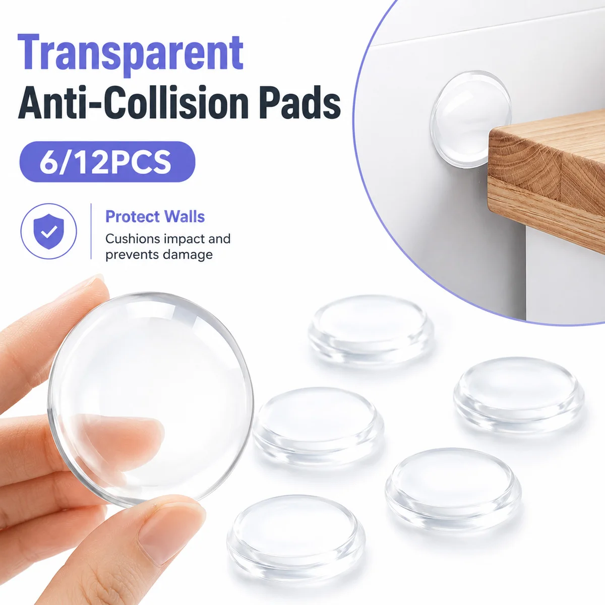 6/12PCS Transparent Anti‑Collision Pads Door Knob Wall Protectors Self Adhesive Bumper Anti Scratch for Household Furnitur