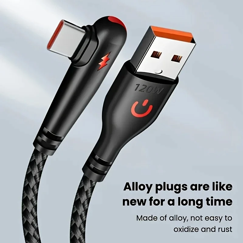 120W Fast Charging USB To C Cable 90 ° Bend Design Suitable For Huawei  Honor Vivo Charging Cable