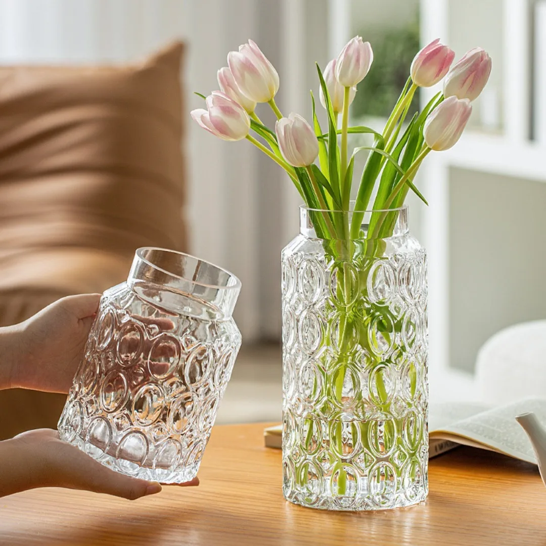 Vase glass transparent decoration living room flower arrangement water culture hydroponic lily flowers retro creative table deco