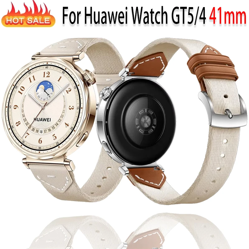 18mm Official Nylon+Leather Strap For Huawei Watch GT5/4 41mm Fashion Braided Bracelet Wristband Huawei Watch GT5 Pro 42mm Belt