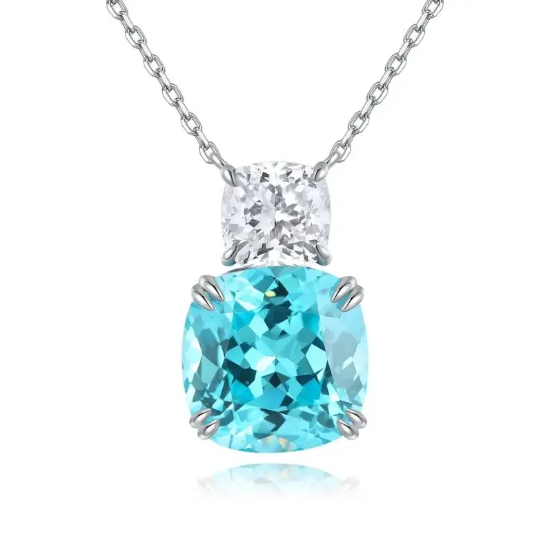 

RUIF 2024 Hot Sale Main Stone 13.01ct Lab Grown Paraiba Sapphire Necklace S925 Silver Engagement Women