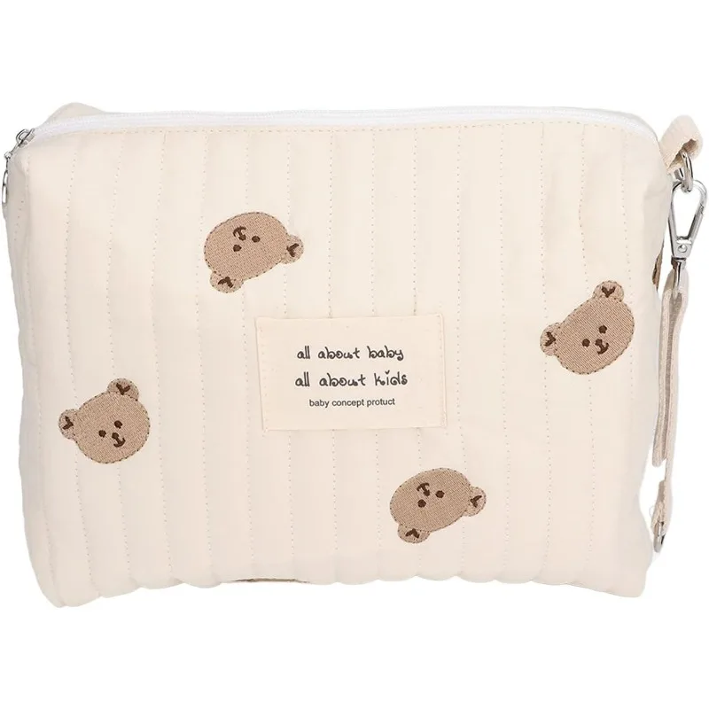 Borsa portaoggetti per carrello da viaggio Borsa per mamma ricamata stampata carina con cerniera Borsa portaoggetti per pannolini per neonato con bottone singolo