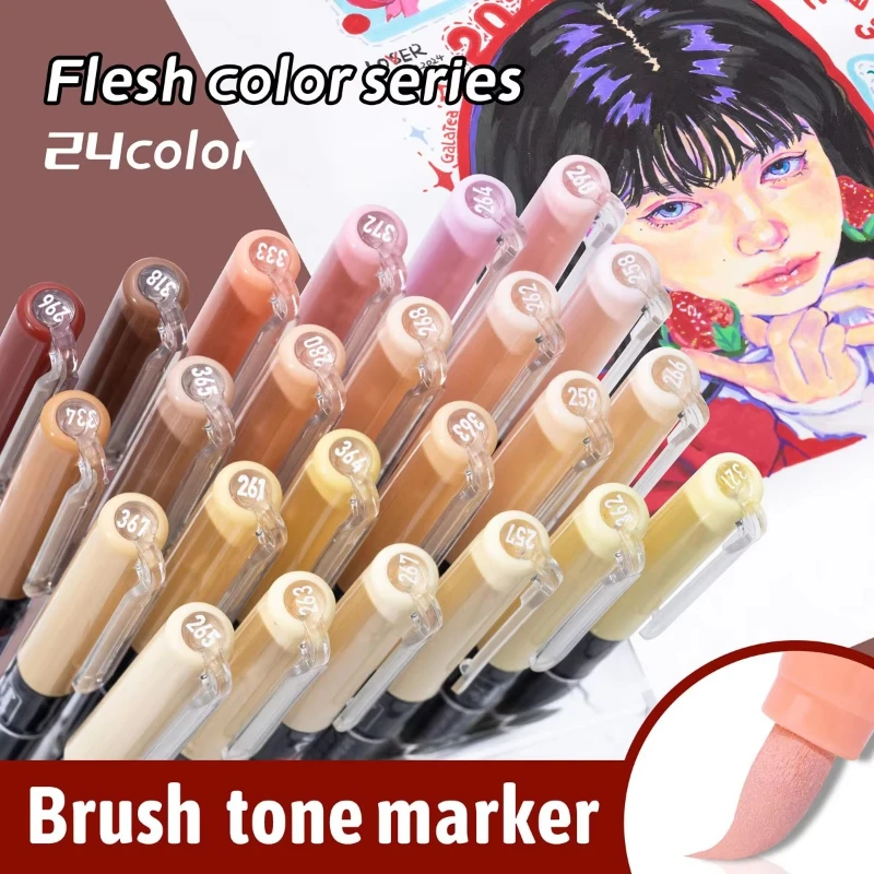 

Guangna 12-24 Colors Skin Color Acrylic Markers Soft Tip for Students DIY Handbook Doodle Marking Paintbrush Art Supplies