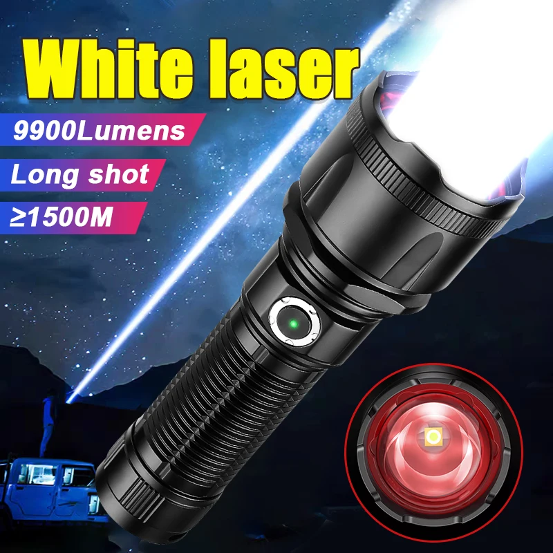 9900LM White Laser Torch World\'s More Powerful Flashlight Zoom High Power Led Flashlights Rechargeable XHP360 Tactical Lanterns