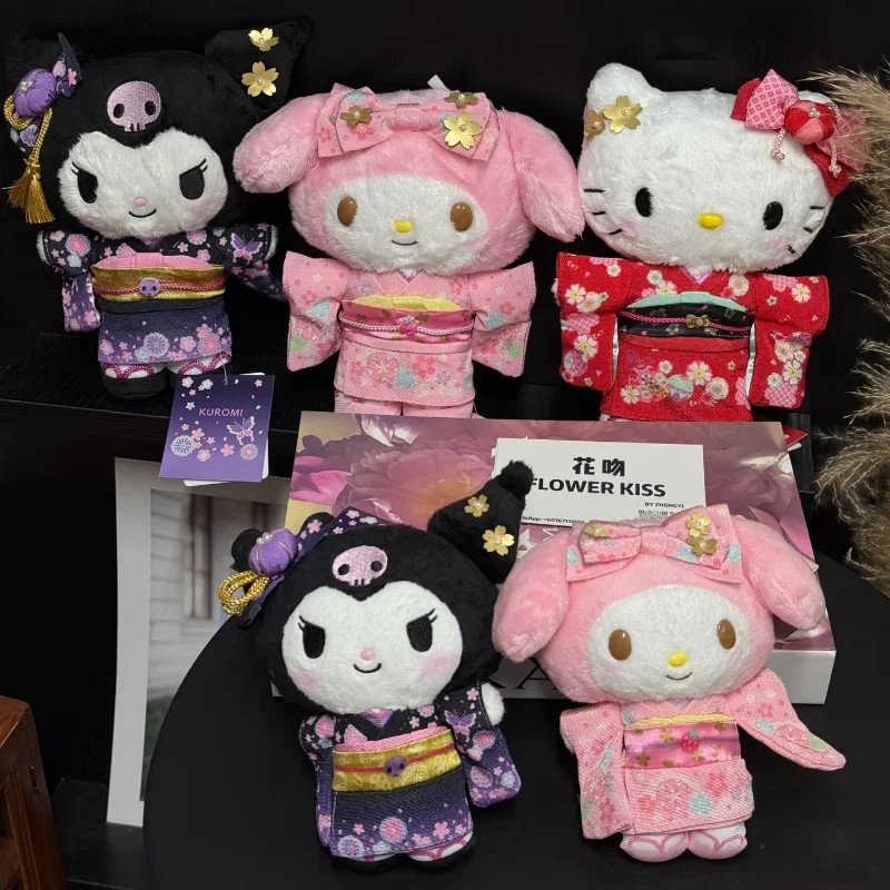 

New 16cm Hello Kitty Plush Kimono Keychain Cartoon Cinnamoroll My Melody Kuromi Pp Cotton Stuffed Dolls Schoolbag Pendant Gift