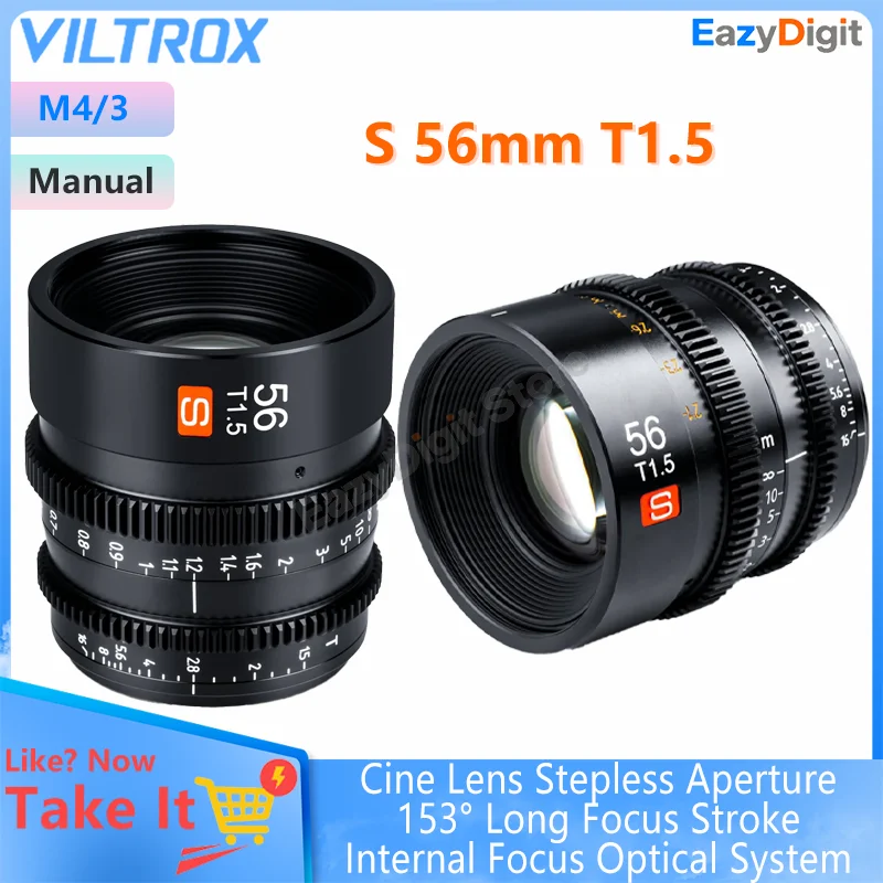 

Объектив VILTROX S 56 мм T1.5 M43 с большой апертурой и ручной фокусировкой для оптической системы с внутренним фокусом серии M4/3, бесступенчатая диафрагма