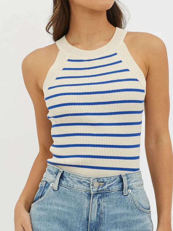 

Slim Fit Svel Striped Vest Knitted Women's Inner Wear Outerwear Tank Top Thin Street Sle Autumn Collection