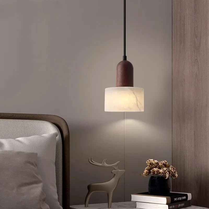 Wabi-Sabi LED Pendant Lamp Luxury White Jade Marble Stone Hanging Lighting for Bedroom Bedside, Kitchen Island, Bar Restaurant