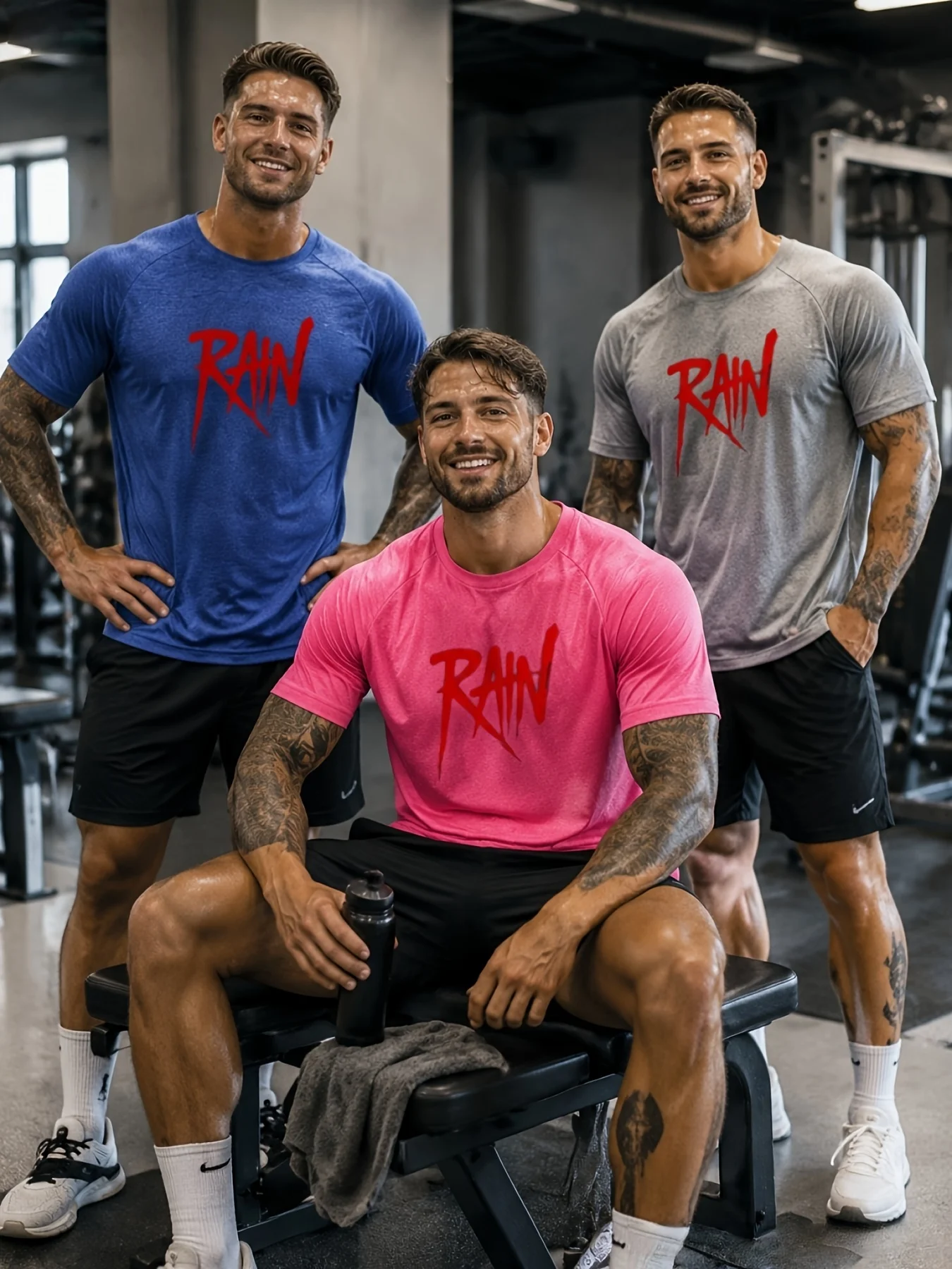 3 PCS Red English Label Stretchy Ultra-Soft T-shirts - Non-Spotting Short-Sleeved Cycling and Running Quick-Dry Sports Outfits