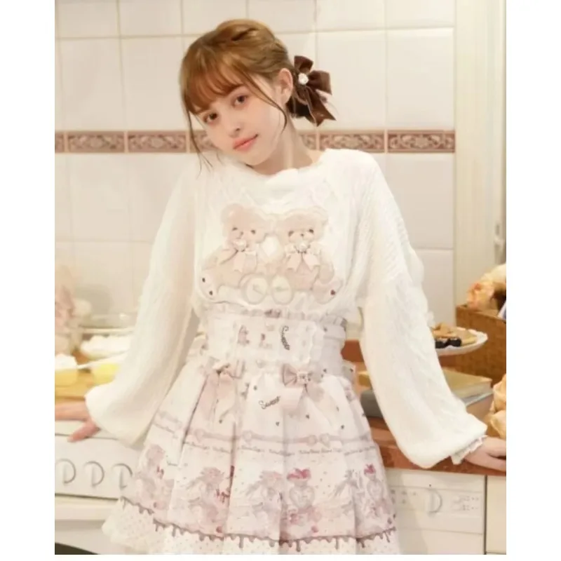 2026 New Sweet Cute Mine Style Autumn Winter Cartoon Bear Sweater,Round Neck Loose Japanese Knit Tops for Women Girls