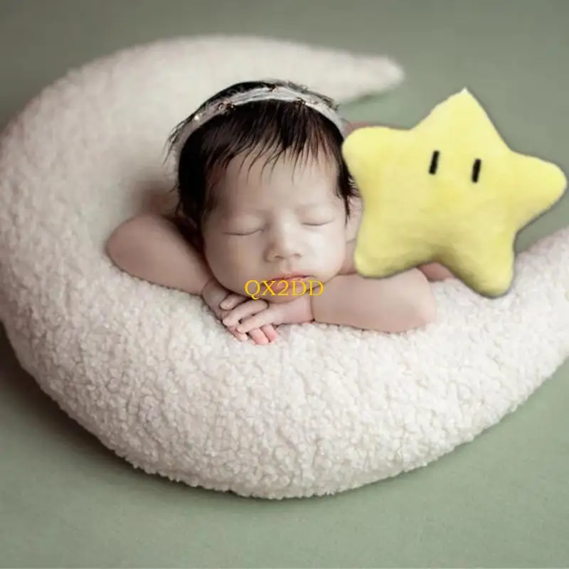 QX2D Adorable Moon Shaped Pillow Newborn Photography Essential Photoshoots Props Cushion Lovely Room Crib Decoration