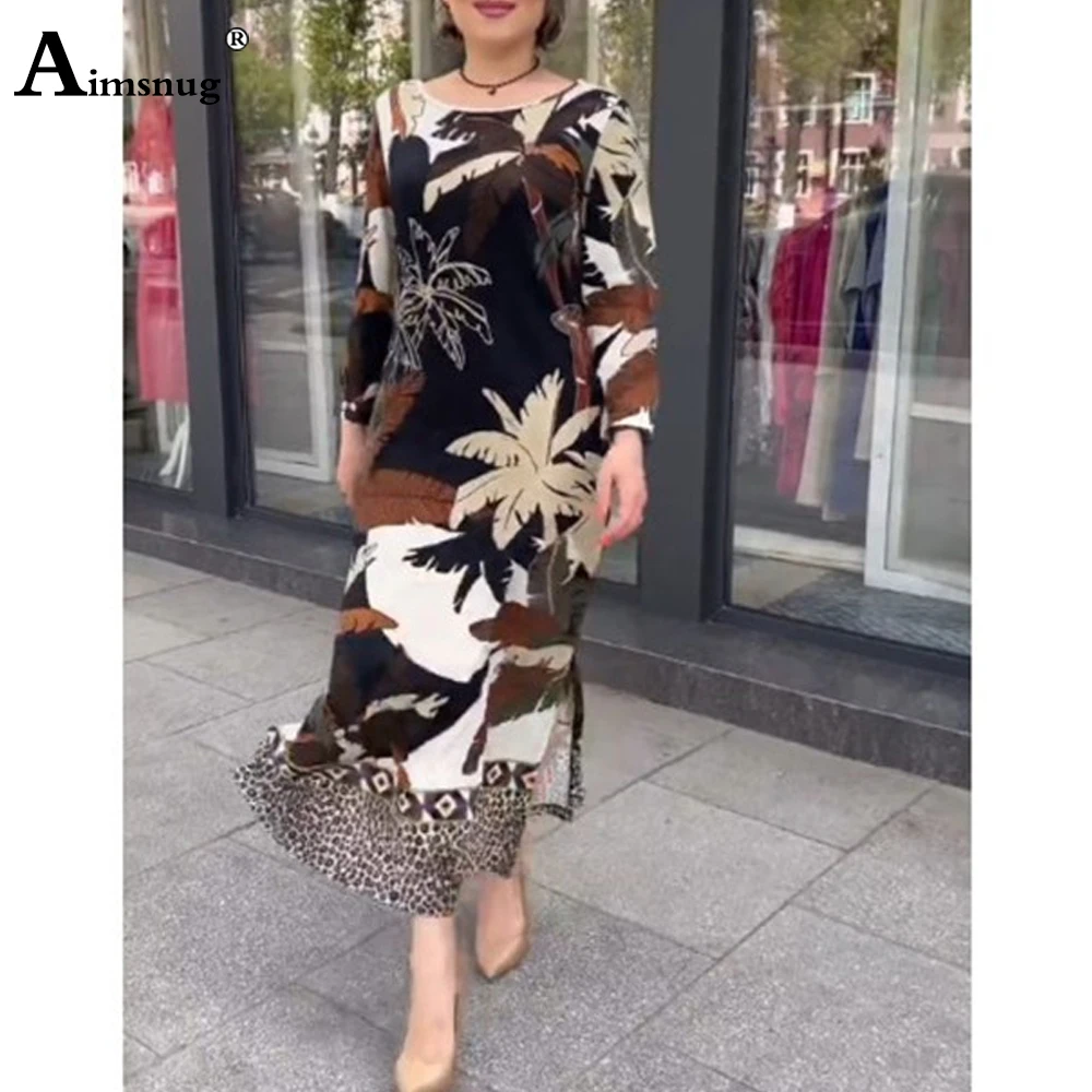 Women Long Sleeves Irregular Chiffon Party Dress Plus Size Female Boho Flower Print Befree Dress Ladies Elegant Mid-Calf Dresses