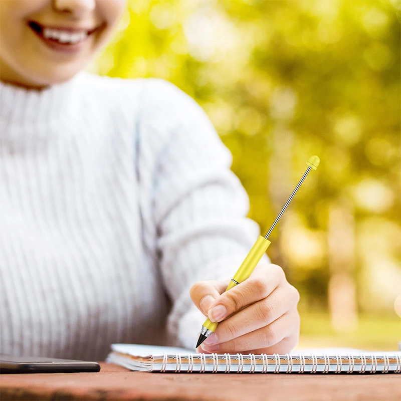 12Pcs Diy Beaded Pencil No Ink Continuous Writing Pencil Metal Pencil Stationary And School Supplies