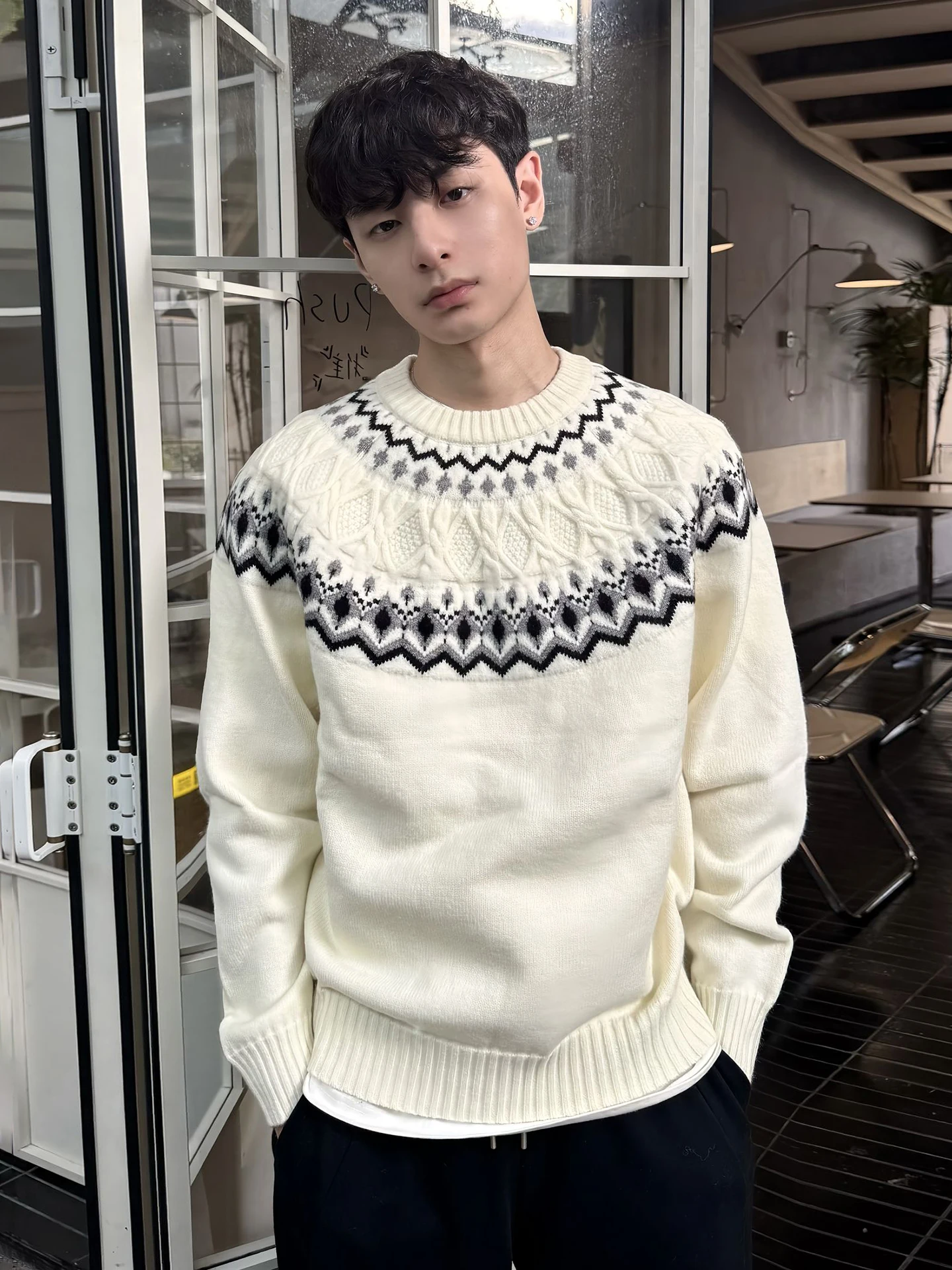 

Мужской свитер в стиле ретро с узором Фэр-айл, осенний, в стиле преппи, для ношения под одеждой, повседневный, с эффектом высокого класса, базовый слой, американский стиль, длинный...