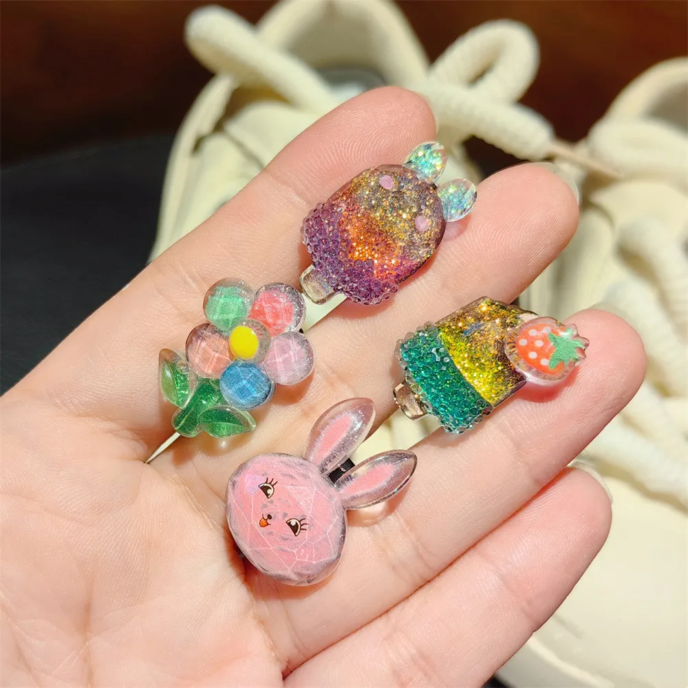 Cute Glitter Ice Cream Shoelace Fashion Small White Shoe Charms Decorations Lovely Cartoon Cloud Rainbow Shoelace Accessories