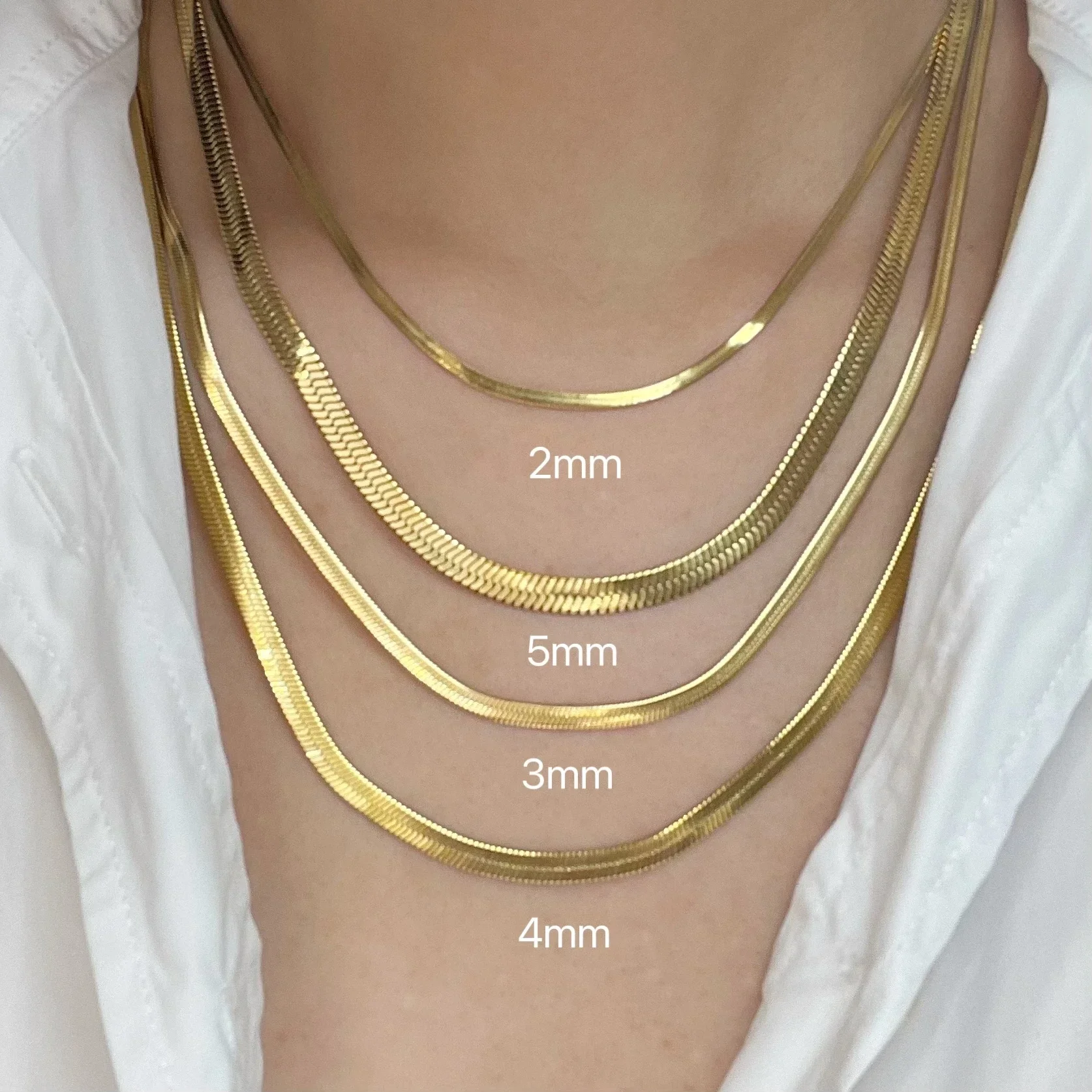 2mm 3mm 4mm 5mm Minimalist Snake Chain Necklace Choker Stainless Steel Herringbone Gold Color Jewelry For Women and Men