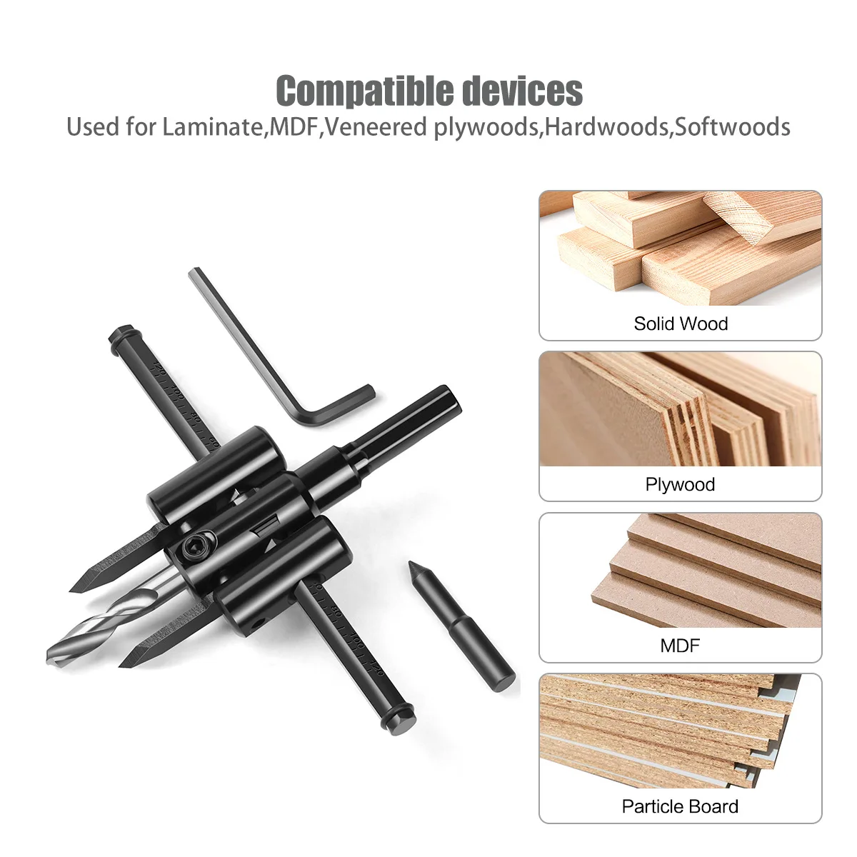1PC 30/40-120/200/300mm Adjustable Hole Opener Circle Hole Cutter Circle Hole Saw Aircraft Type Wood Drill Bit DIY Tool