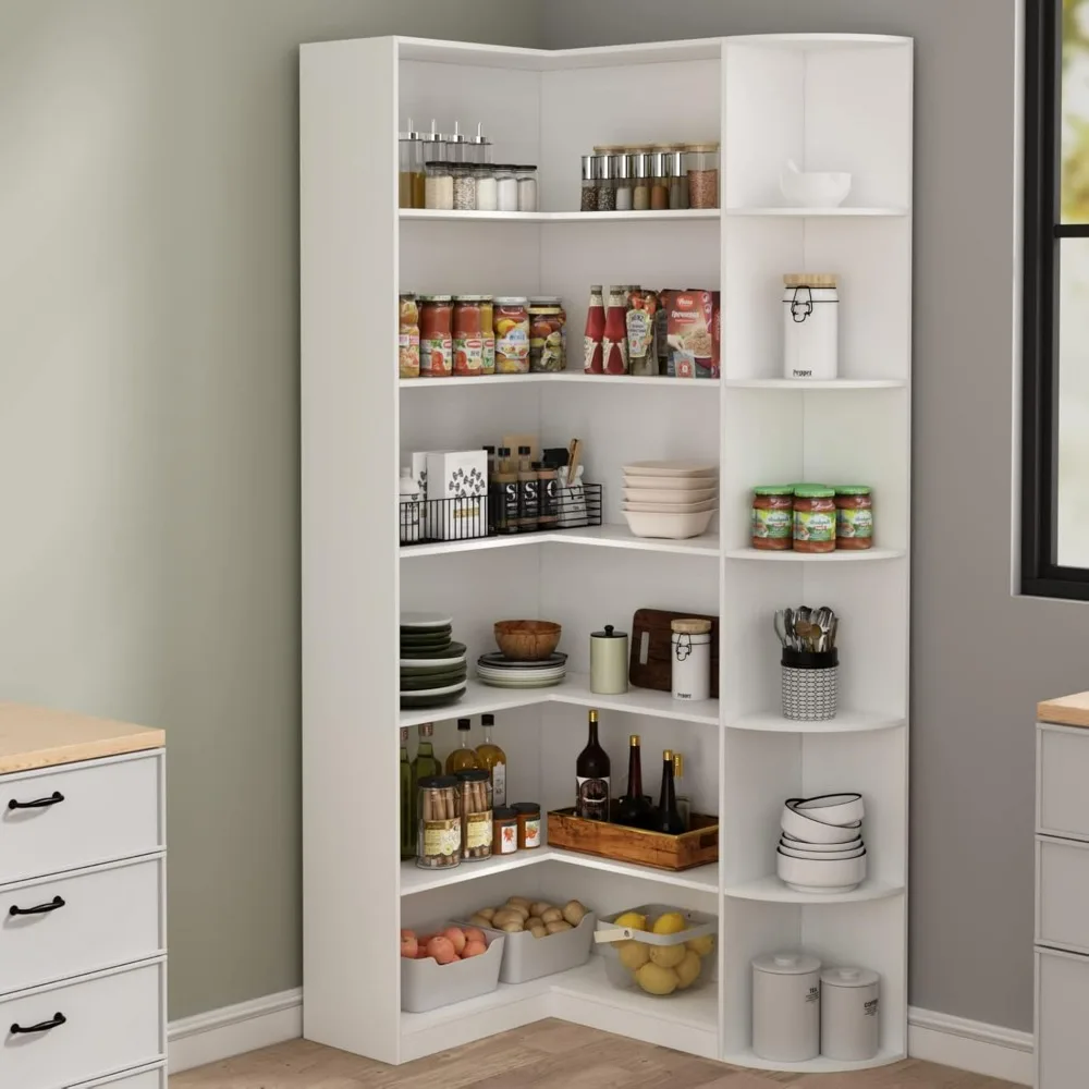 

White Bookshelf, 6 Tiers Shelf Large Tall Corner Etagere Bookcase with Full Baffle, L-Shaped Modern Storage Display, Book shelf