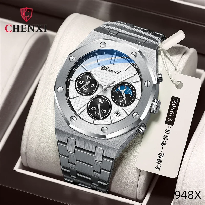 

CHENXI 928, роскошные мужские часы со стальной полосой, многофункциональный календарь, водонепроницаемые светящиеся часы с хронографом для мужчин, Relogio
