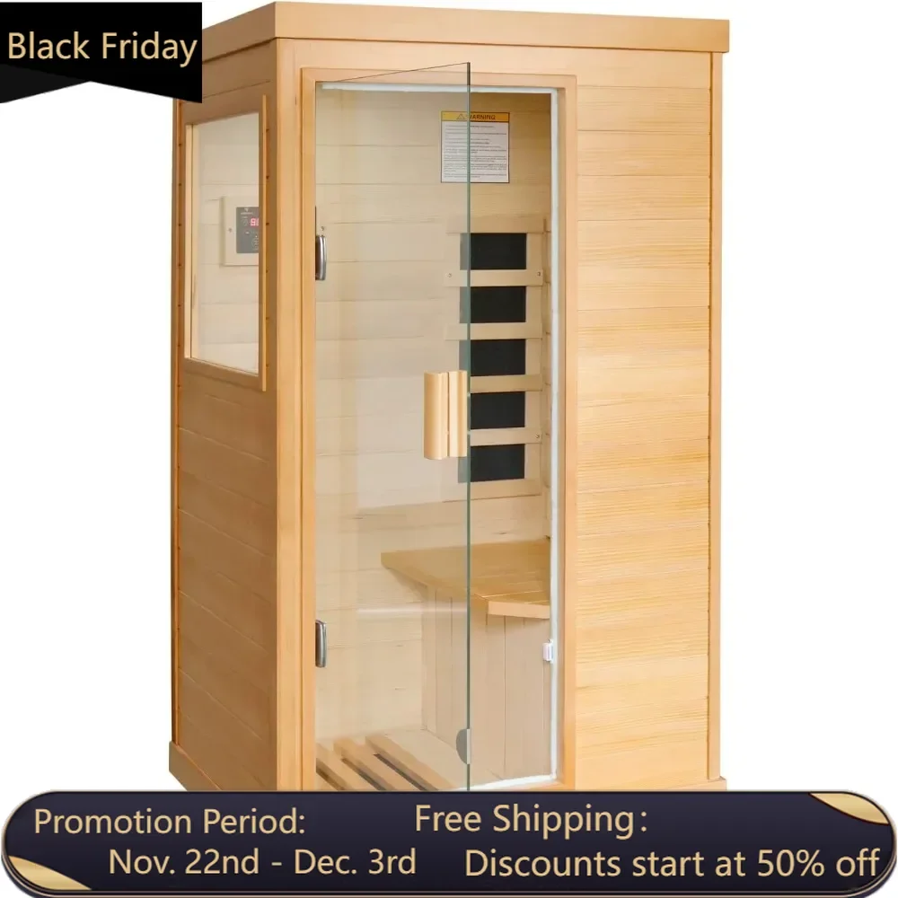 Far Infrared Sauna Home Sauna Spa Room Canadian Hemlock Wood 800W Indoor Saunas 110V with Control Panel and Tempered