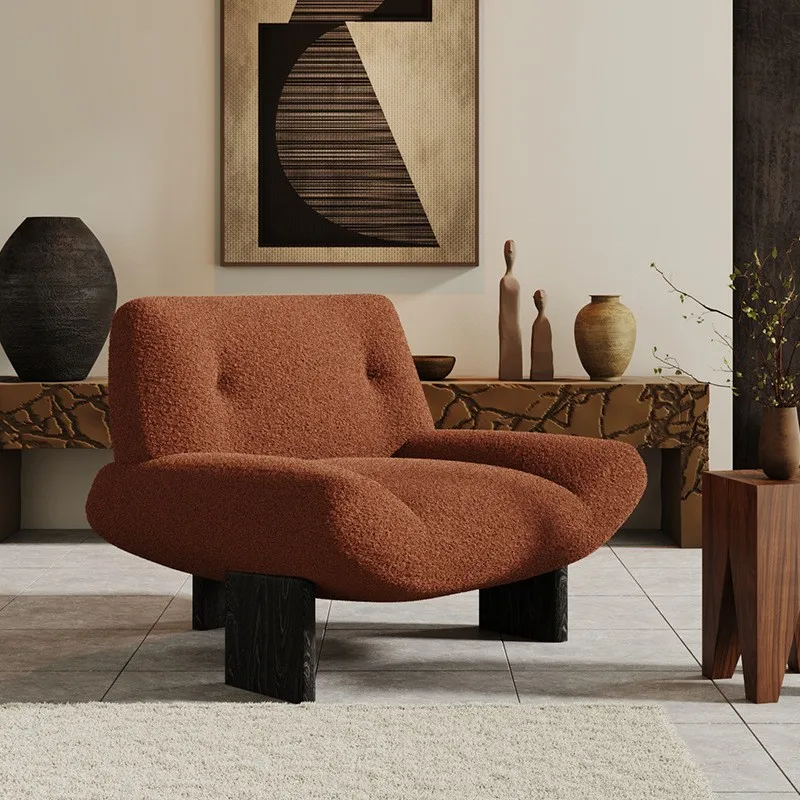 MOMO Mediaeval Style Living Room Single Sofa Chair Designer Ash Wood Balcony Homestay Reception Lazy Leisure Sofa Chair