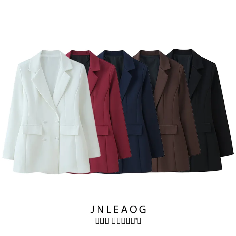 

JNLEAOG Модный женский осенний пиджак с длинным рукавом, универсальный дизайн, отложной воротник, верхняя одежда из полиэстера для бизнеса