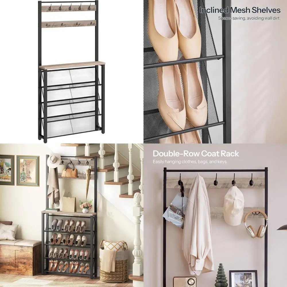 

Узкая тумба для обуви в прихожую с вешалкой для одежды и скамейкой для хранения вещей